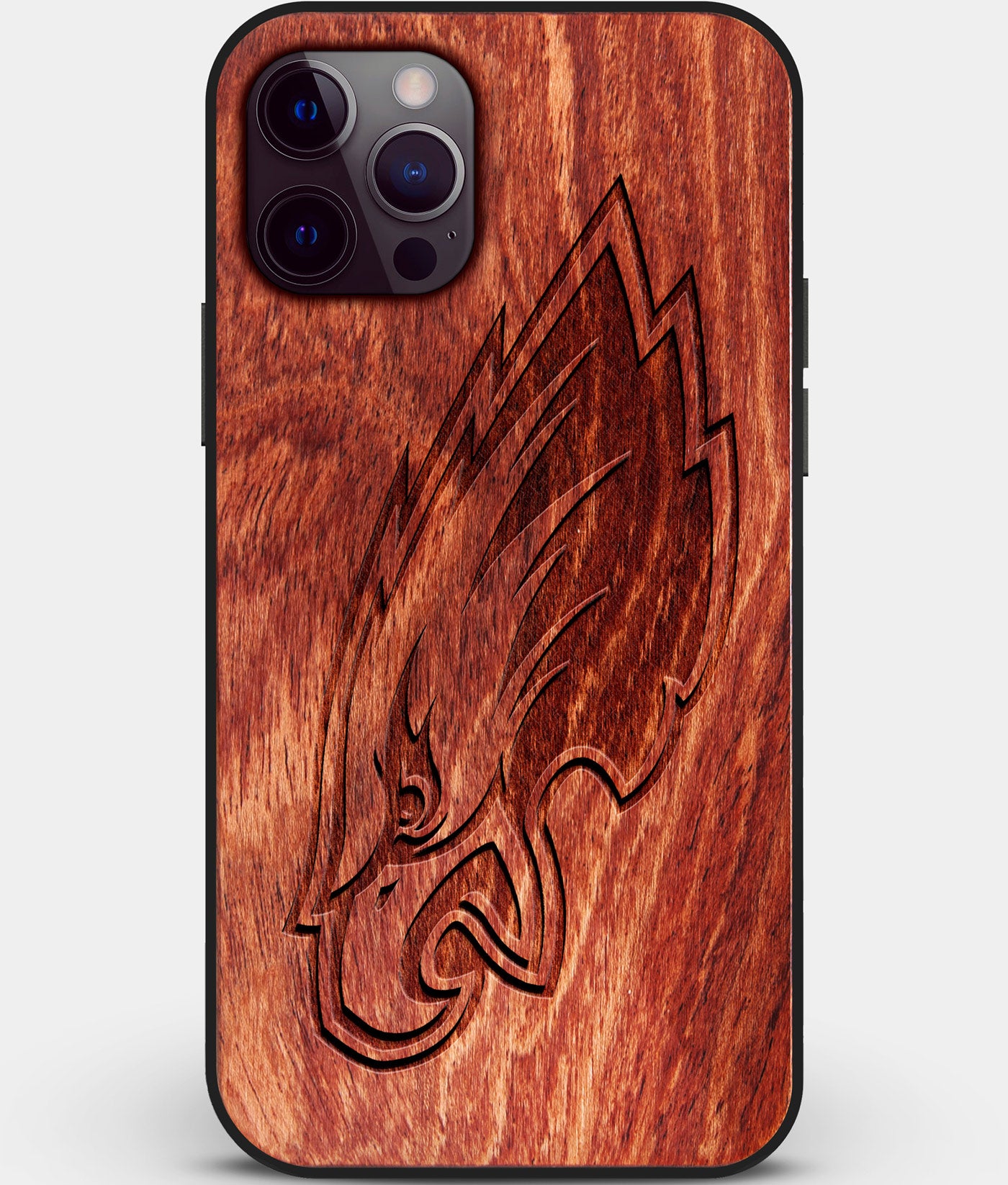 Custom Carved Wood Philadelphia Eagles iPhone 12 Pro Max Case | Personalized Mahogany Wood Philadelphia Eagles Cover, Birthday Gift, Gifts For Him, Monogrammed Gift For Fan | by Engraved In Nature