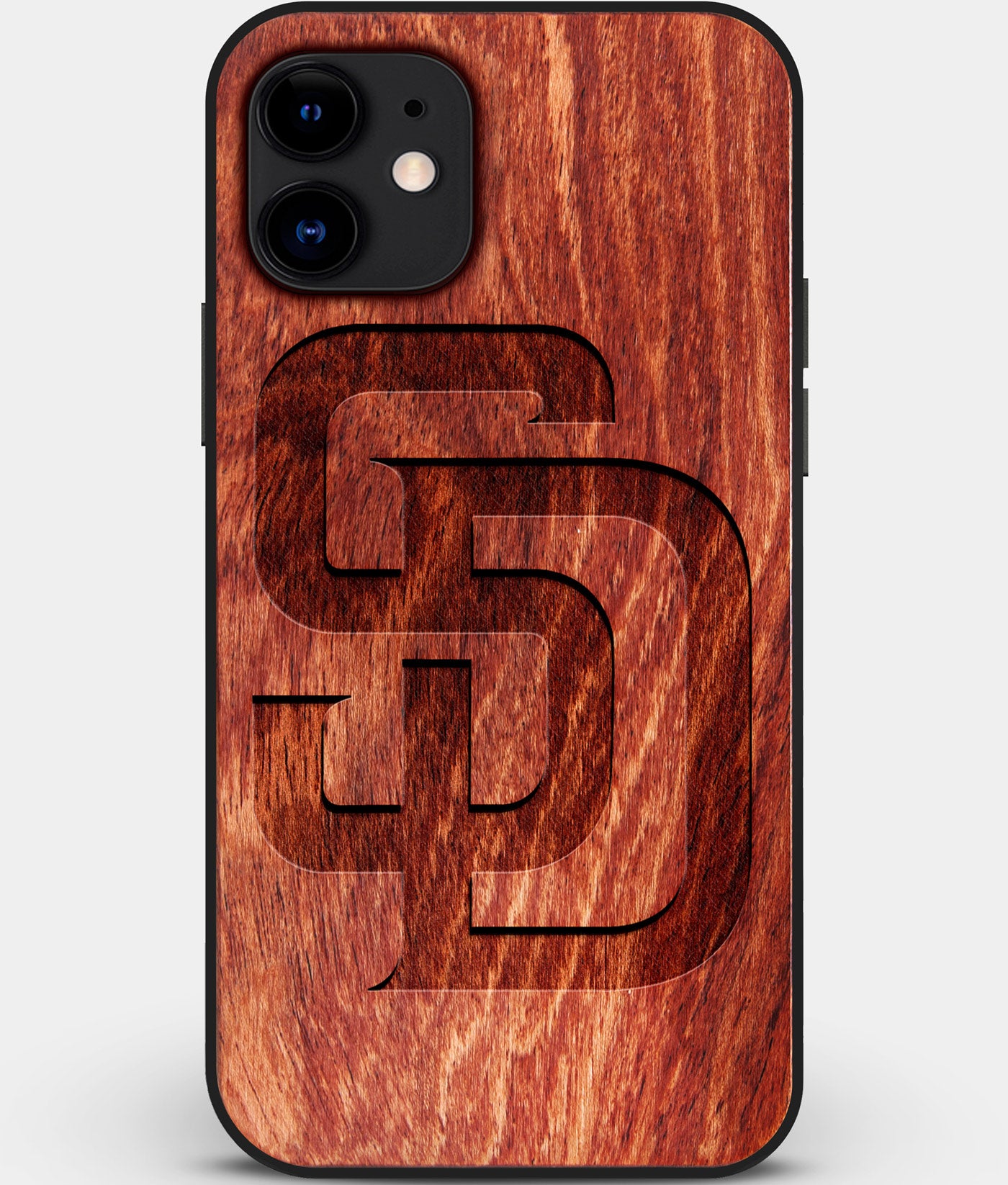 Custom Carved Wood San Diego Padres iPhone 12 Mini Case | Personalized Mahogany Wood San Diego Padres Cover, Birthday Gift, Gifts For Him, Monogrammed Gift For Fan | by Engraved In Nature