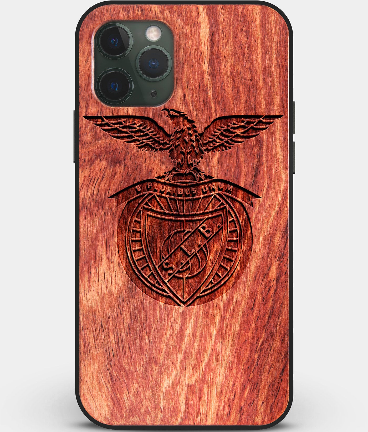 Custom Carved Wood S.L. Benfica iPhone 11 Pro Case | Personalized Mahogany Wood S.L. Benfica Cover, Birthday Gift, Gifts For Him, Monogrammed Gift For Fan | by Engraved In Nature