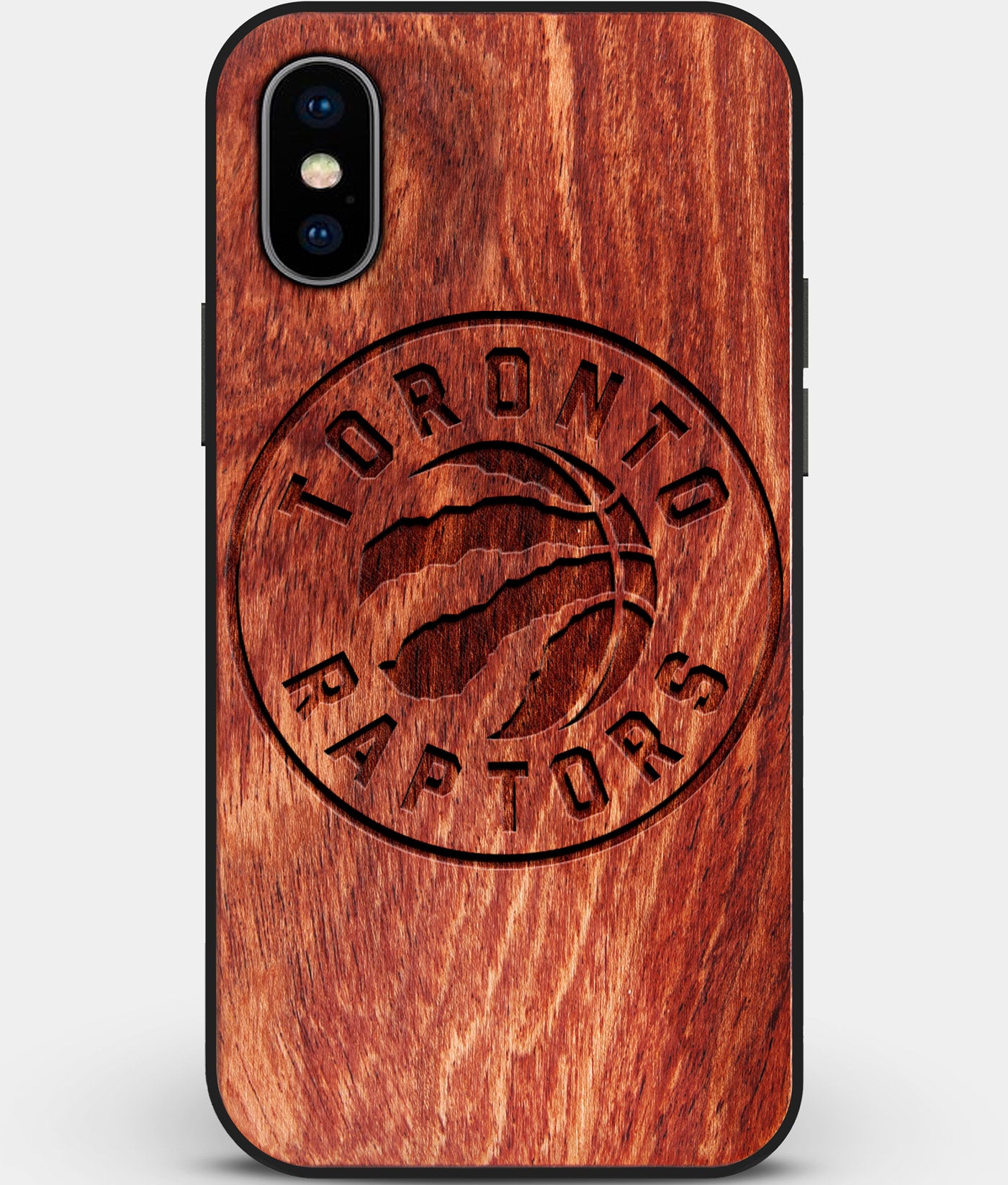 Custom Carved Wood Toronto Raptors iPhone X/XS Case | Personalized Mahogany Wood Toronto Raptors Cover, Birthday Gift, Gifts For Him, Monogrammed Gift For Fan | by Engraved In Nature