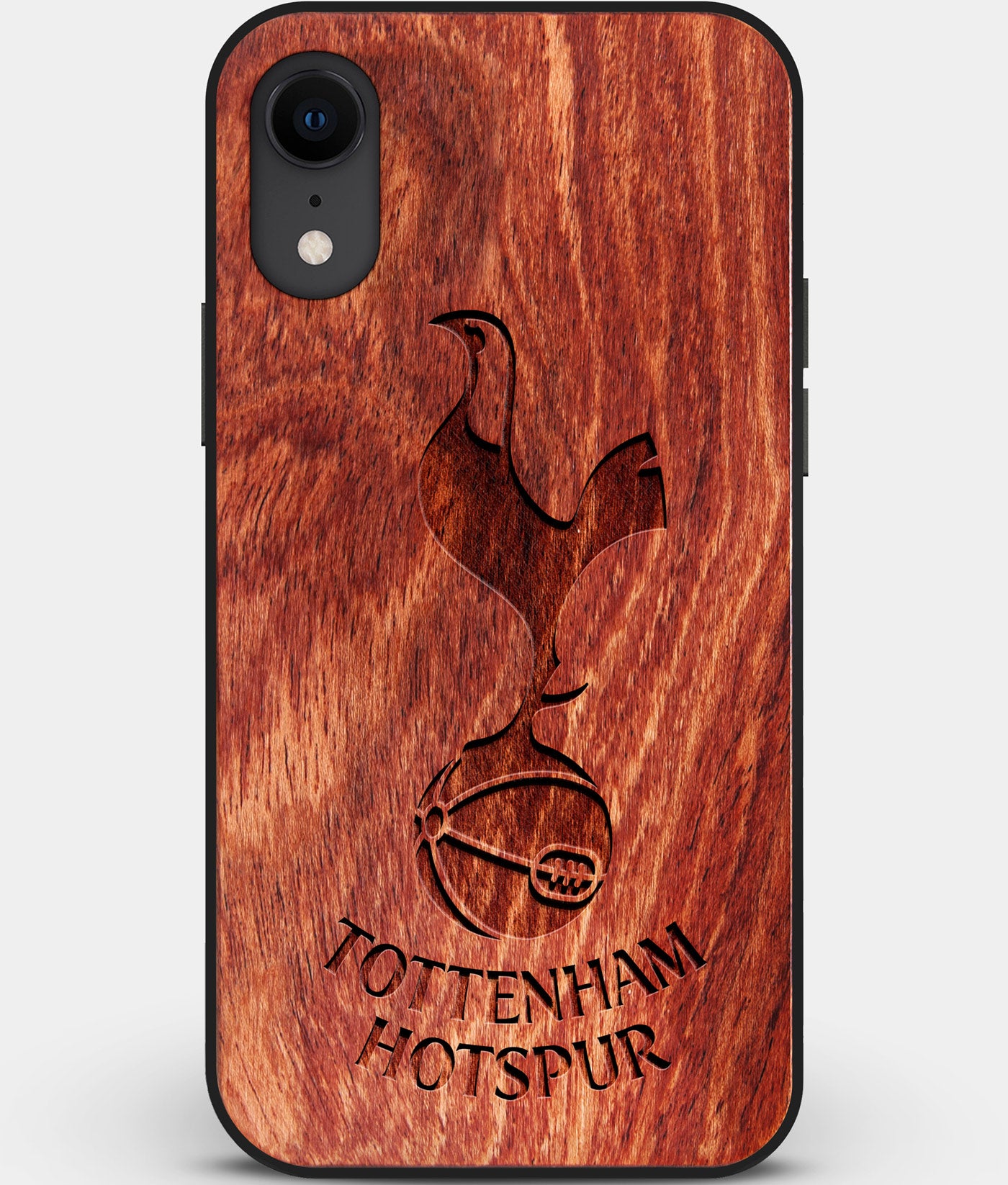Custom Carved Wood Tottenham Hotspur F.C. iPhone XR Case | Personalized Mahogany Wood Tottenham Hotspur F.C. Cover, Birthday Gift, Gifts For Him, Monogrammed Gift For Fan | by Engraved In Nature