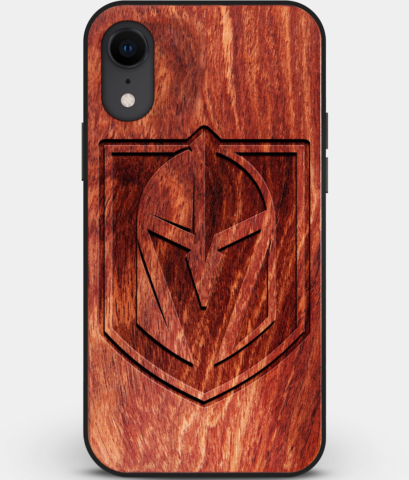 Custom Carved Wood Vegas Golden Knights iPhone XR Case | Personalized Mahogany Wood Vegas Golden Knights Cover, Birthday Gift, Gifts For Him, Monogrammed Gift For Fan | by Engraved In Nature