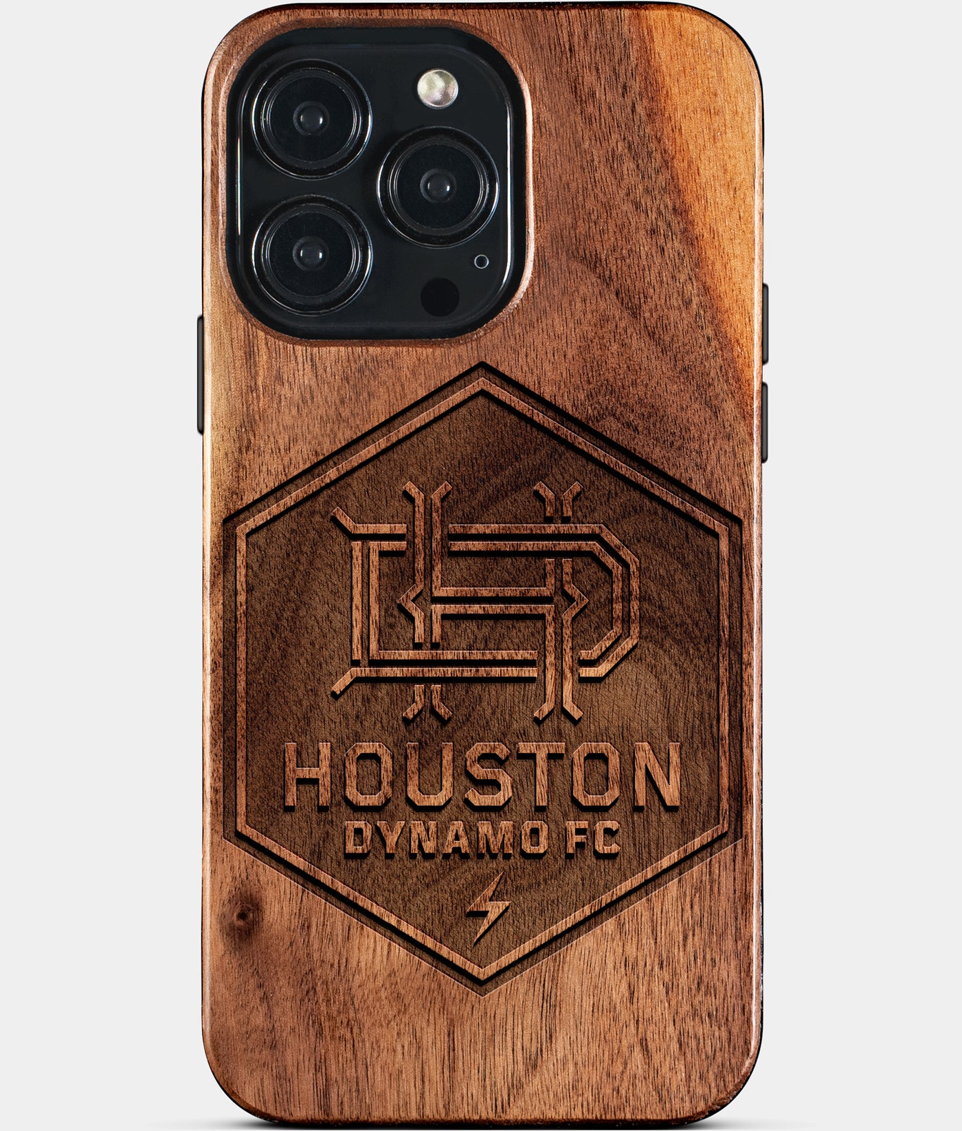 Custom Houston Dynamo iPhone 15/15 Pro/15 Pro Max/15 Plus Case - Carved Wood Houston Dynamo Cover - Eco-friendly Houston Dynamo iPhone 15 Case - Custom Houston Dynamo Gift For Him - Monogrammed Personalized iPhone 15 Cover By Engraved In Nature