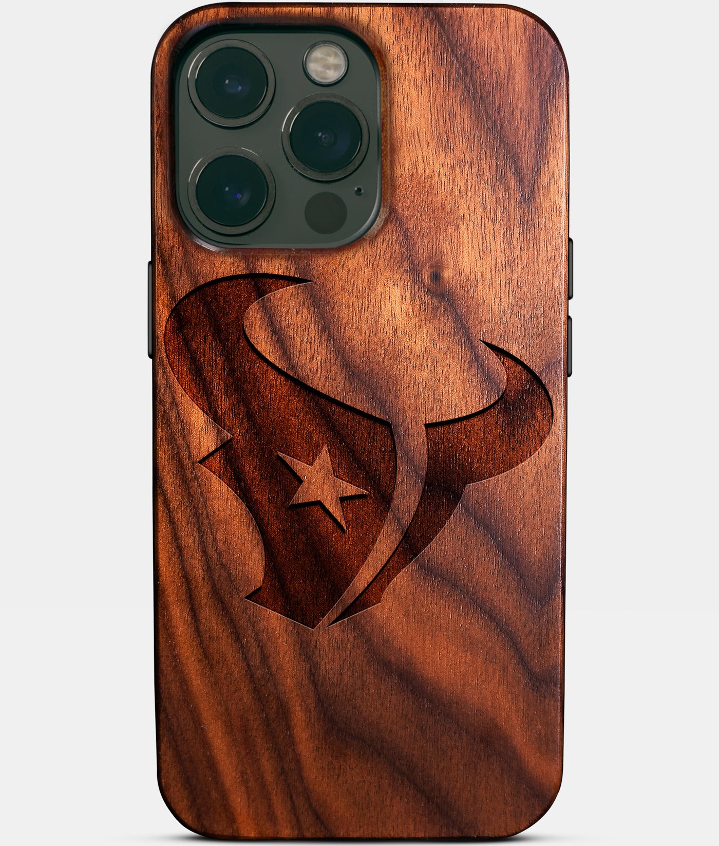 Custom Houston Texans iPhone 14/14 Pro/14 Pro Max/14 Plus Case - Carved Wood Texans Cover - Eco-friendly Houston Texans iPhone 14 Case - Custom Houston Texans Gift For Him - Monogrammed Personalized iPhone 14 Cover By Engraved In Nature