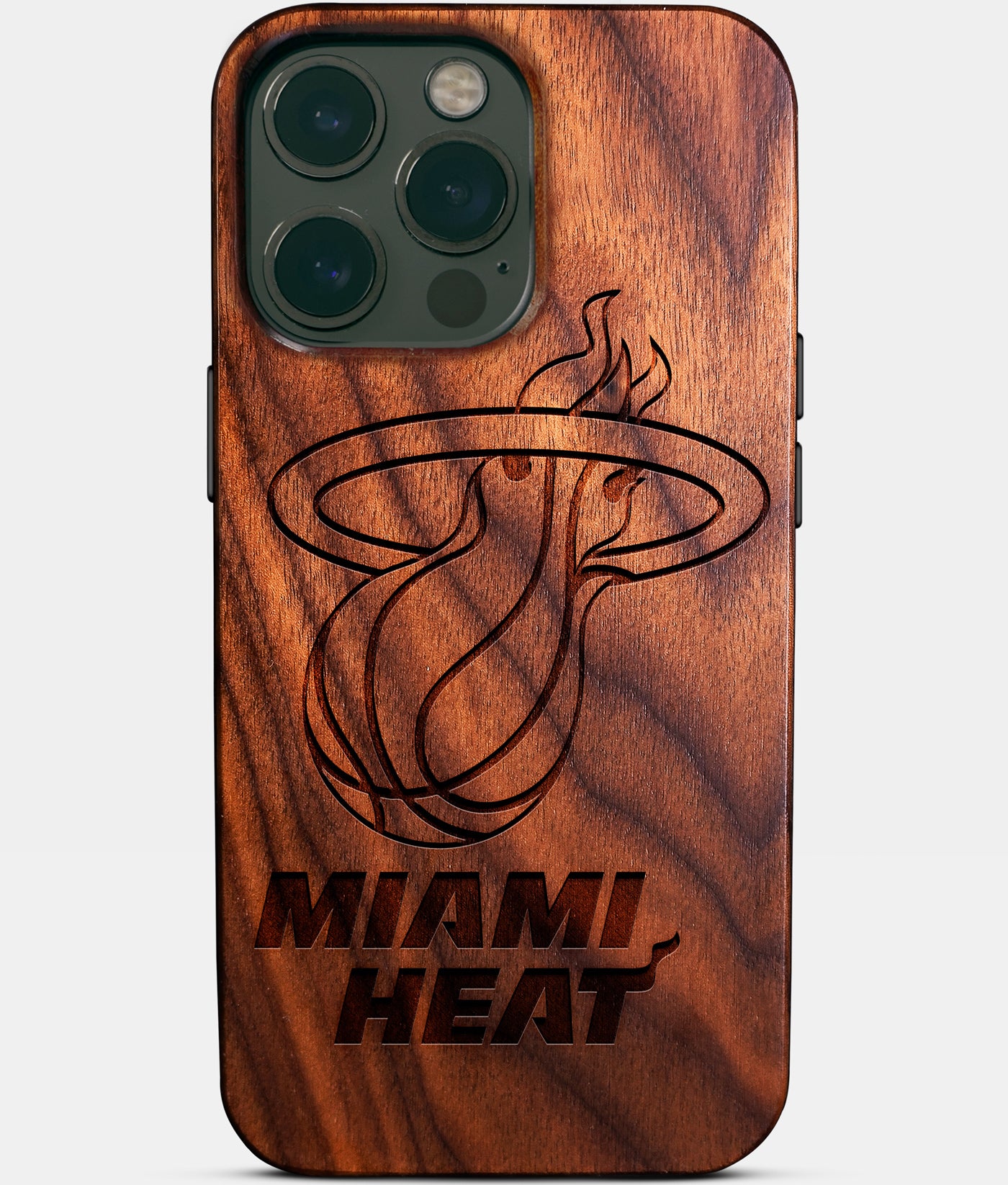Custom Miami Heat iPhone 14/14 Pro/14 Pro Max/14 Plus Case - Carved Wood Heat Cover - Eco-friendly Miami Heat iPhone 14 Case - Custom Miami Heat Gift For Him - Monogrammed Personalized iPhone 14 Cover By Engraved In Nature