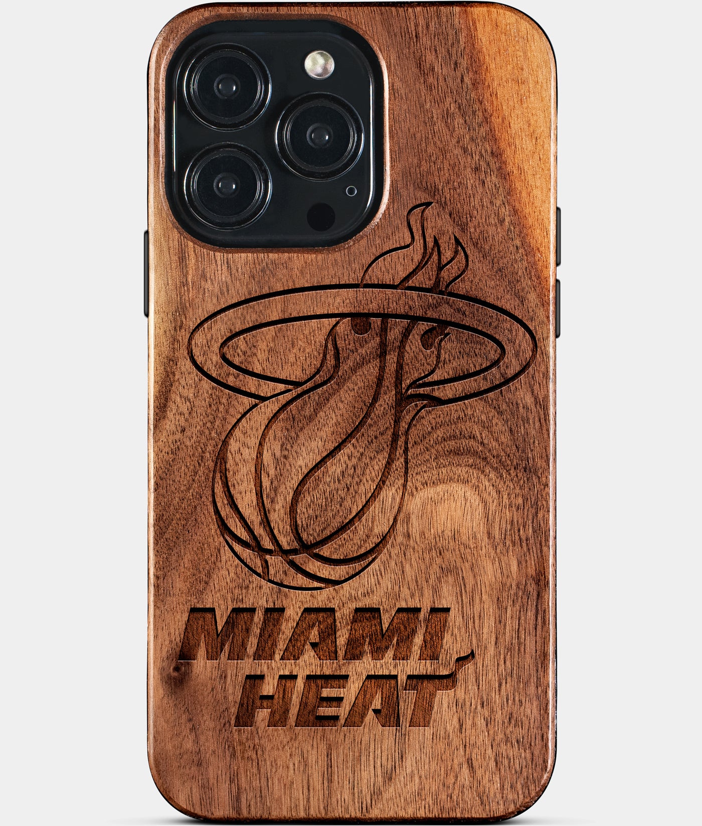 Custom Miami Heat iPhone 15/15 Pro/15 Pro Max/15 Plus Case - Carved Wood Heat Cover - Eco-friendly Miami Heat iPhone 15 Case - Custom Miami Heat Gift For Him - Monogrammed Personalized iPhone 15 Cover By Engraved In Nature
