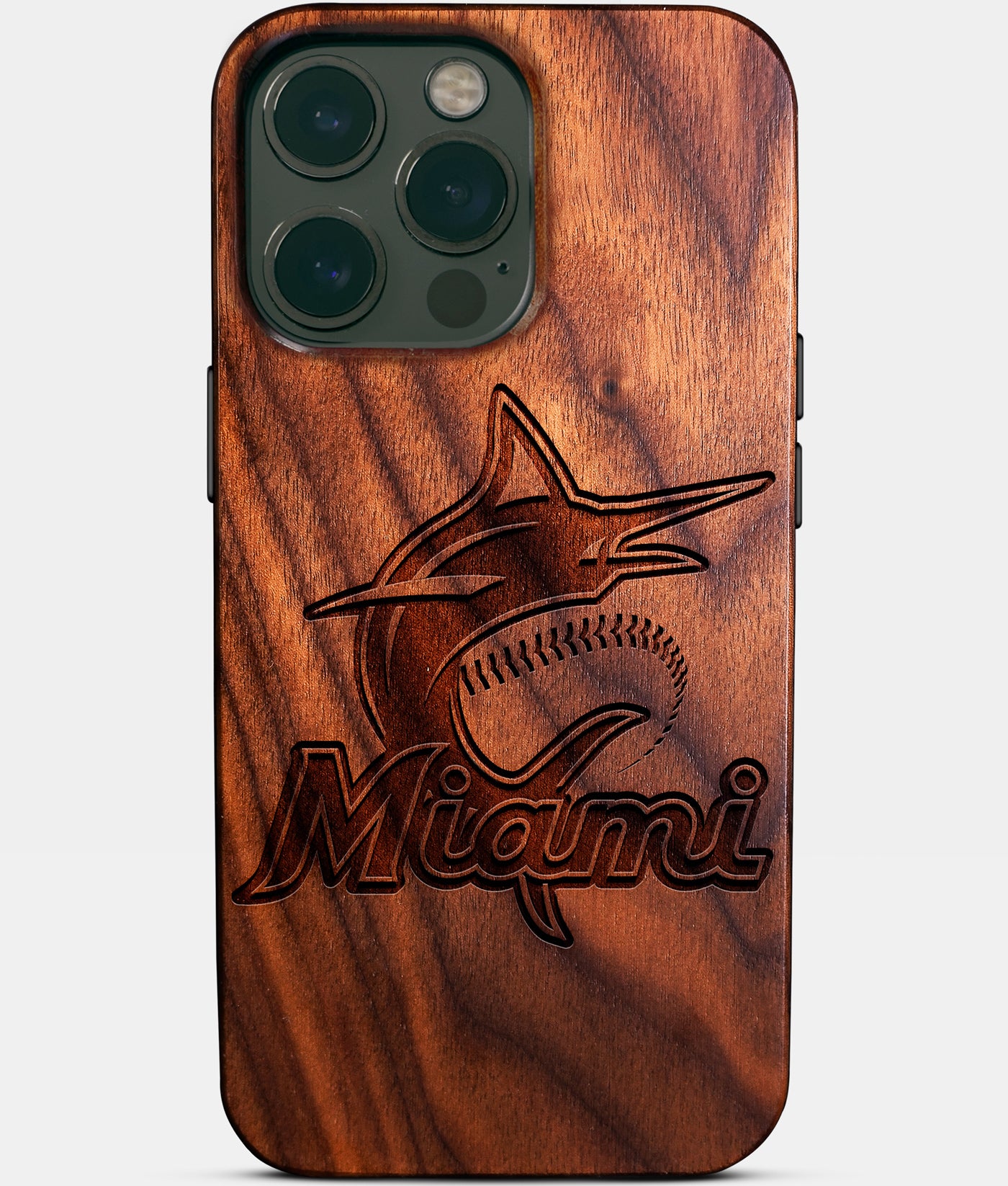 Custom Miami Marlins iPhone 14/14 Pro/14 Pro Max/14 Plus Case - Carved Wood Marlins Cover - Eco-friendly Miami Marlins iPhone 14 Case - Custom Miami Marlins Gift For Him - Monogrammed Personalized iPhone 14 Cover By Engraved In Nature