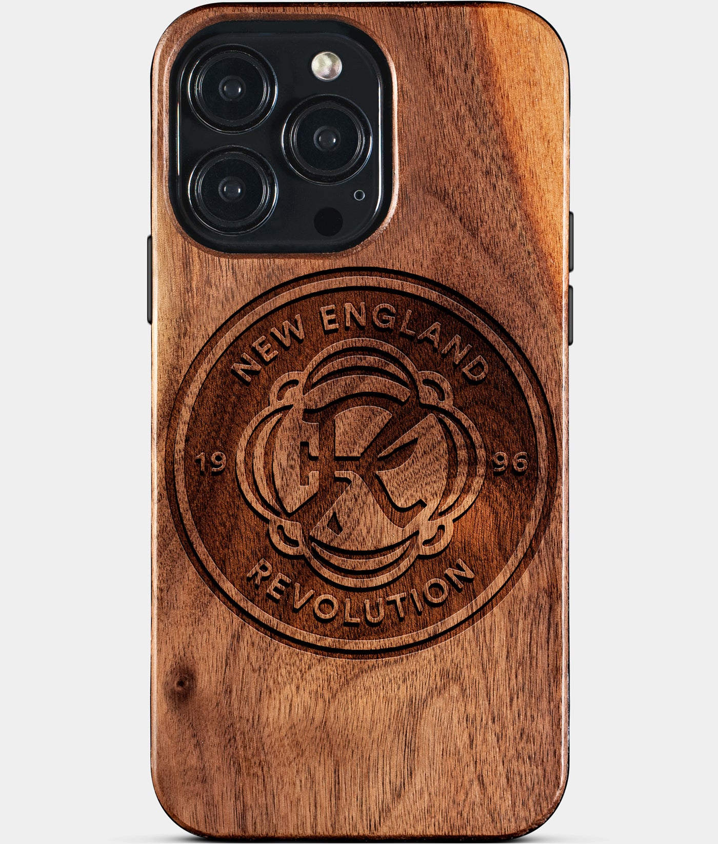Custom New England Revolution iPhone 15/15 Pro/15 Pro Max/15 Plus Case - Carved Wood New England Revolution Cover - Eco-friendly New England Revolution iPhone 15 Case - Custom New England Revolution Gift For Him - Monogrammed Personalized iPhone 15 Cover By Engraved In Nature
