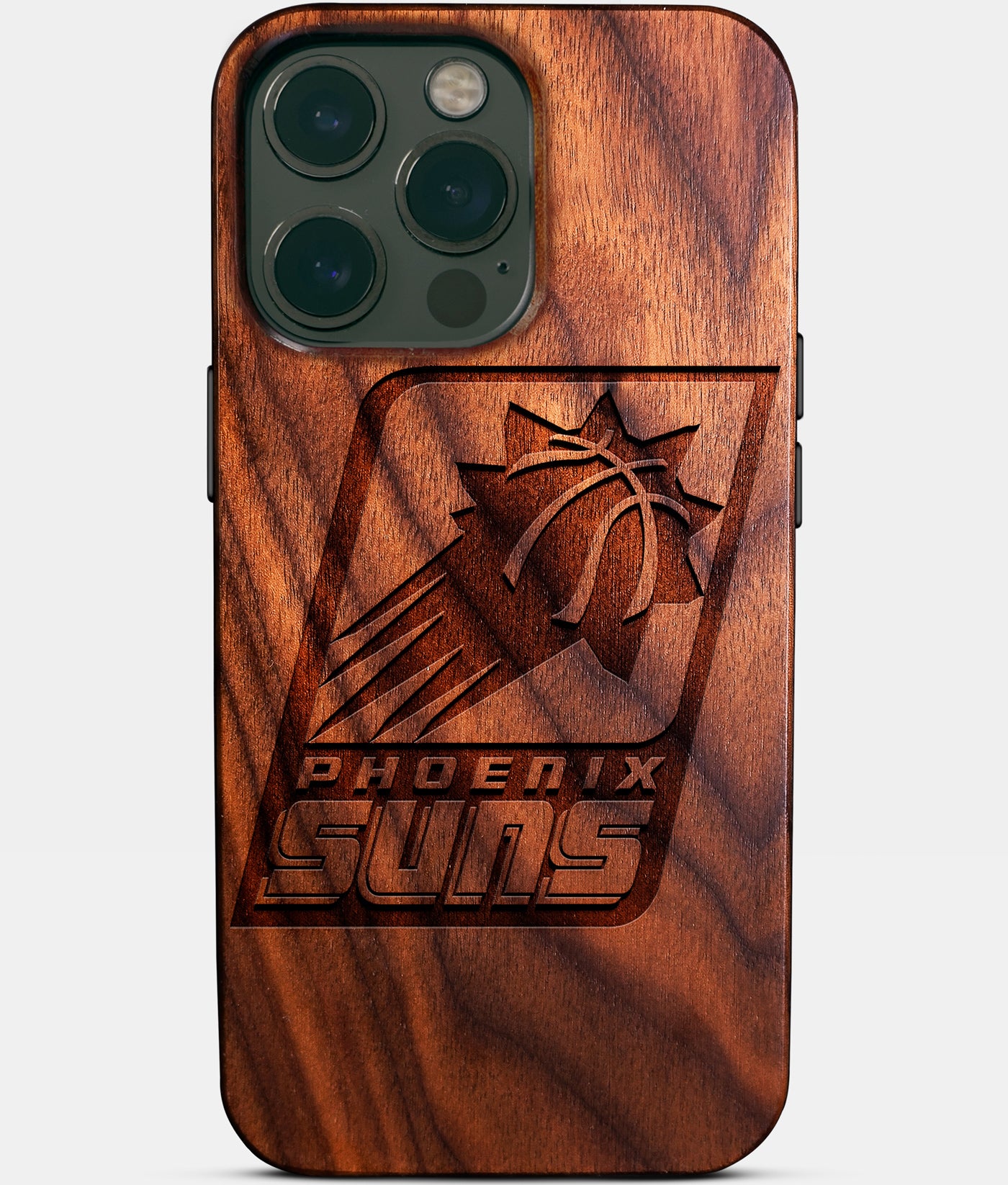Custom Phoenix Suns iPhone 14/14 Pro/14 Pro Max/14 Plus Case - Carved Wood Suns Cover - Eco-friendly Phoenix Suns iPhone 14 Case - Custom Phoenix Suns Gift For Him - Monogrammed Personalized iPhone 14 Cover By Engraved In Nature
