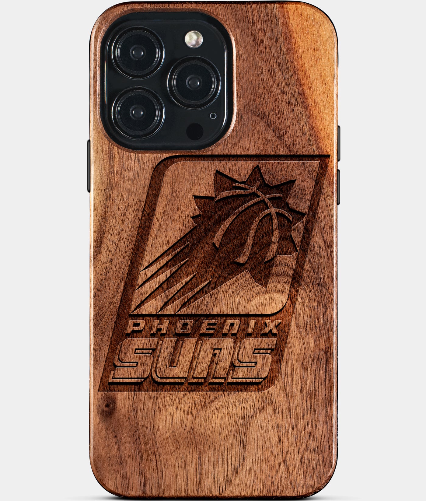 Custom Phoenix Suns iPhone 15/15 Pro/15 Pro Max/15 Plus Case - Carved Wood Suns Cover - Eco-friendly Phoenix Suns iPhone 15 Case - Custom Phoenix Suns Gift For Him - Monogrammed Personalized iPhone 15 Cover By Engraved In Nature