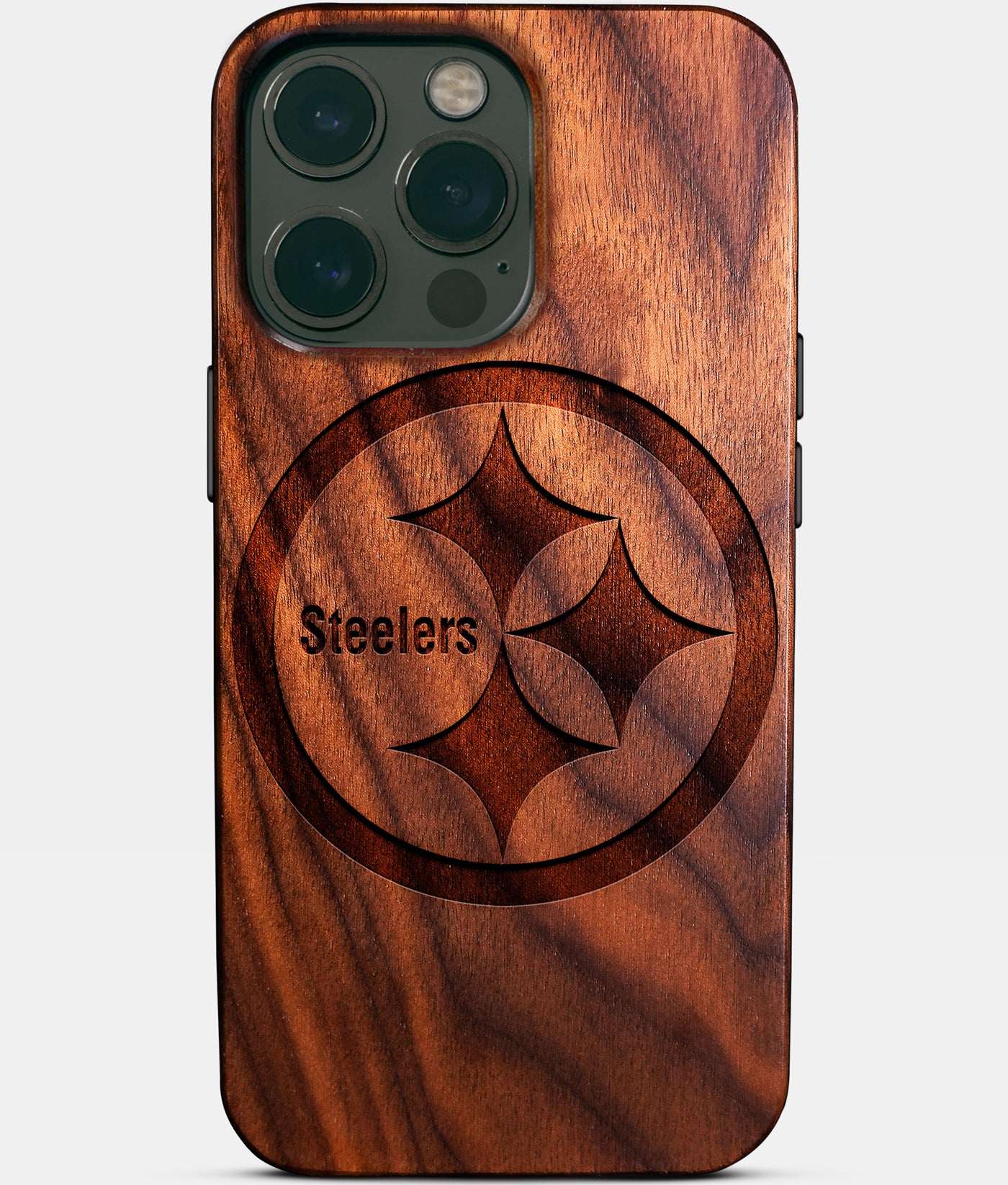 Custom Pittsburgh Steelers iPhone 14/14 Pro/14 Pro Max/14 Plus Case - Carved Wood Steelers Cover - Eco-friendly Pittsburgh Steelers iPhone 14 Case - Custom Pittsburgh Steelers Gift For Him - Monogrammed Personalized iPhone 14 Cover By Engraved In Nature