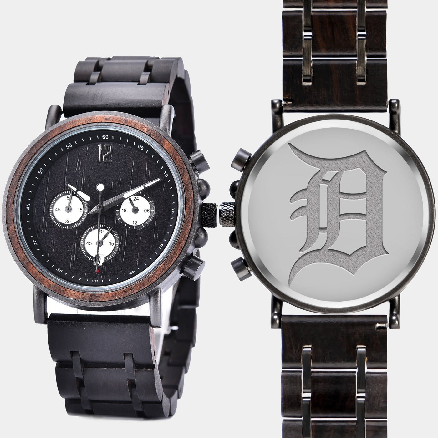 Detroit Tigers Mens Wrist Watch  - Personalized Detroit Tigers Mens Watches - Custom Gifts For Him, Birthday Gifts, Gift For Dad - Best 2022 Detroit Tigers Christmas Gifts - Black 45mm MLB Wood Watch