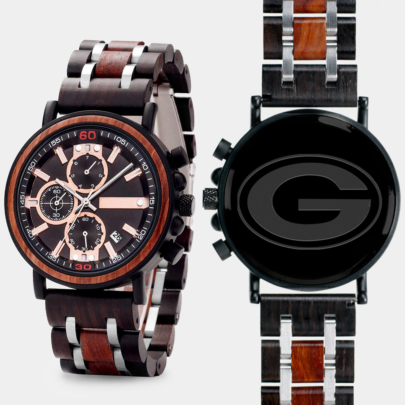 Green Bay Packers Mens Wrist Watch  - Personalized Green Bay Packers Mens Watches - Custom Gifts For Him, Birthday Gifts, Gift For Dad - Best 2022 Green Bay Packers Christmas Gifts - Black 45mm NFL Wood Watch