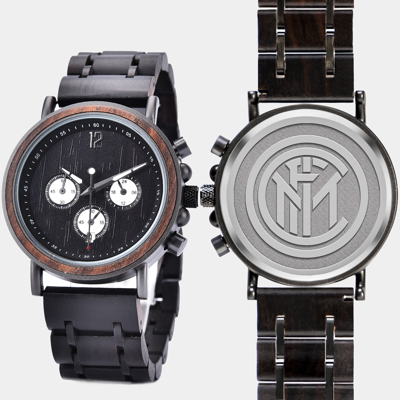 Inter Milan FC Mens Wrist Watch  - Personalized Inter Milan FC Mens Watches - Custom Gifts For Him, Birthday Gifts, Gift For Dad - Best 2022 Inter Milan FC Christmas Gifts - Black 45mm FC Wood Watch