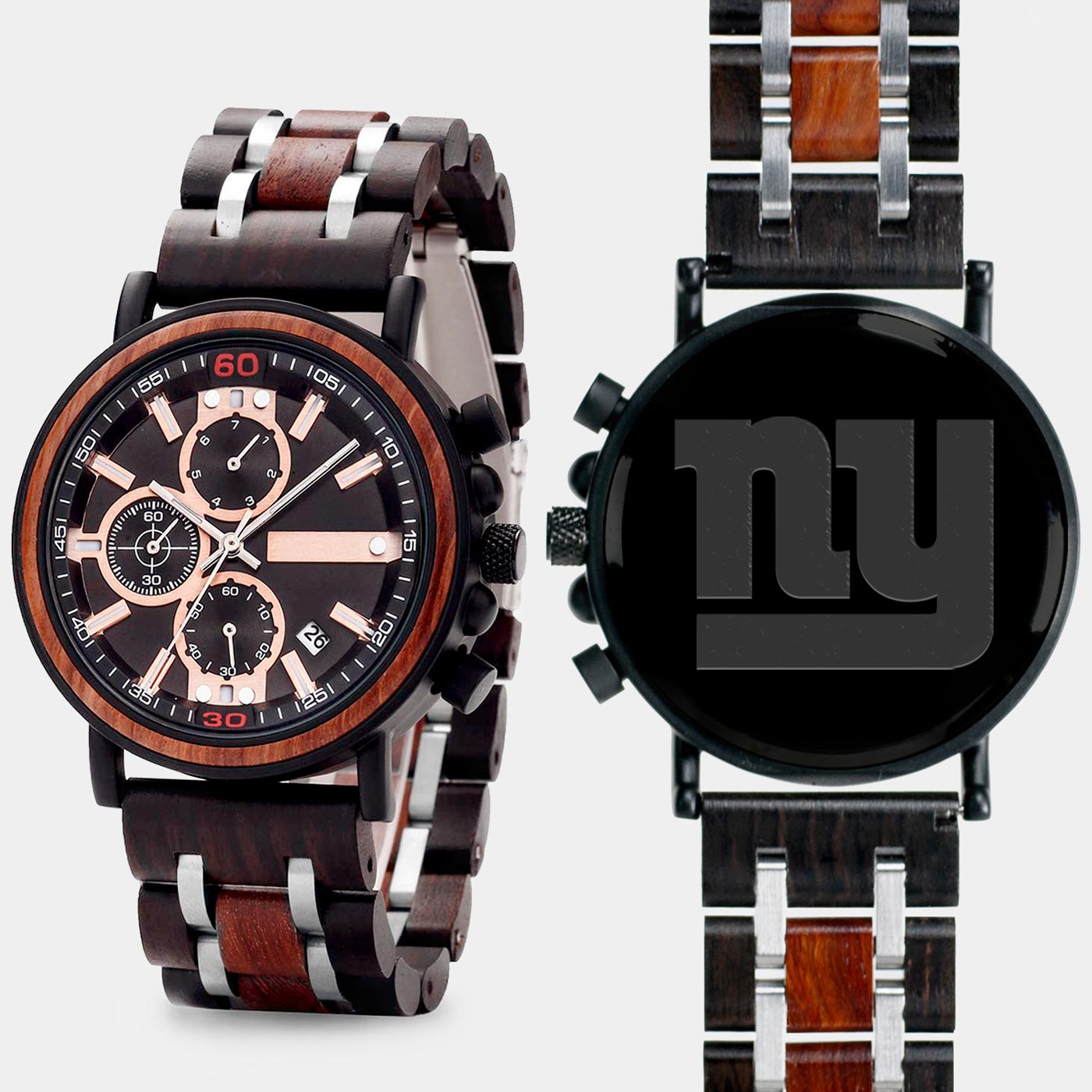 New York Giants Mens Wrist Watch  - Personalized New York Giants Mens Watches - Custom Gifts For Him, Birthday Gifts, Gift For Dad - Best 2022 New York Giants Christmas Gifts - Black 45mm NFL Wood Watch