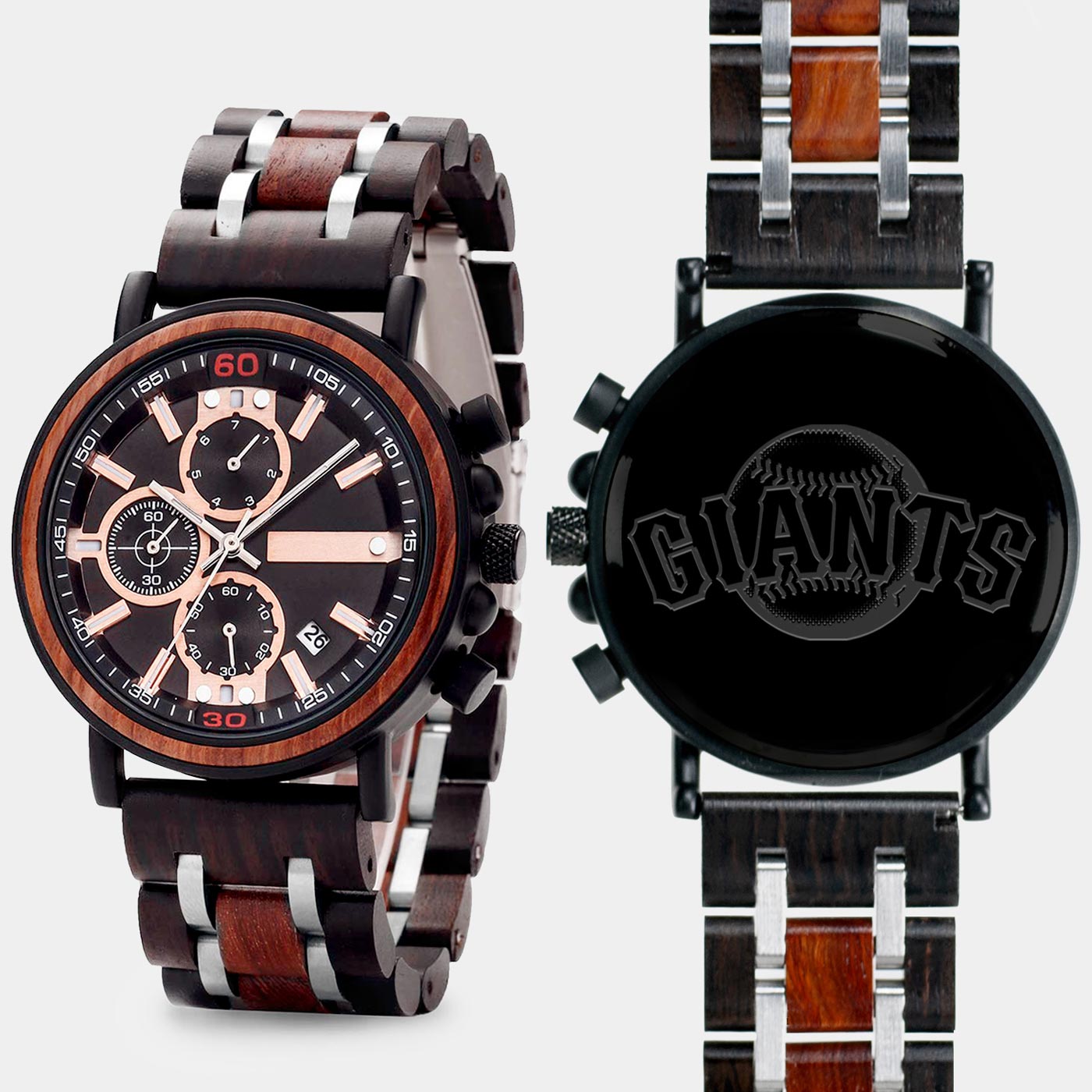 San Francisco Giants Mens Wrist Watch  - Personalized San Francisco Giants Mens Watches - Custom Gifts For Him, Birthday Gifts, Gift For Dad - Best 2022 San Francisco Giants Christmas Gifts - Black 45mm MLB Wood Watch