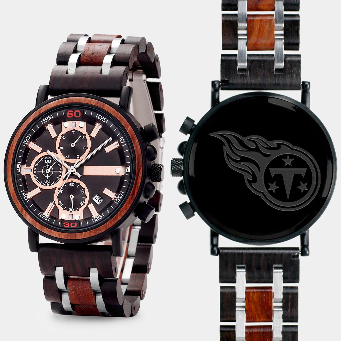 Tennessee Titans Mens Wrist Watch  - Personalized Tennessee Titans Mens Watches - Custom Gifts For Him, Birthday Gifts, Gift For Dad - Best 2022 Tennessee Titans Christmas Gifts - Black 45mm NFL Wood Watch