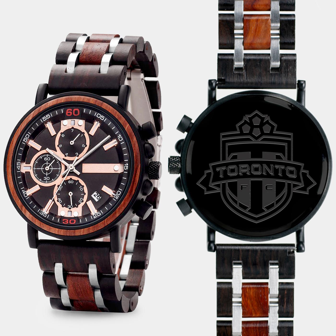 Toronto FC Mens Wrist Watch  - Personalized Toronto FC Mens Watches - Custom Gifts For Him, Birthday Gifts, Gift For Dad - Best 2022 Toronto FC Christmas Gifts - Black 45mm MLS Wood Watch