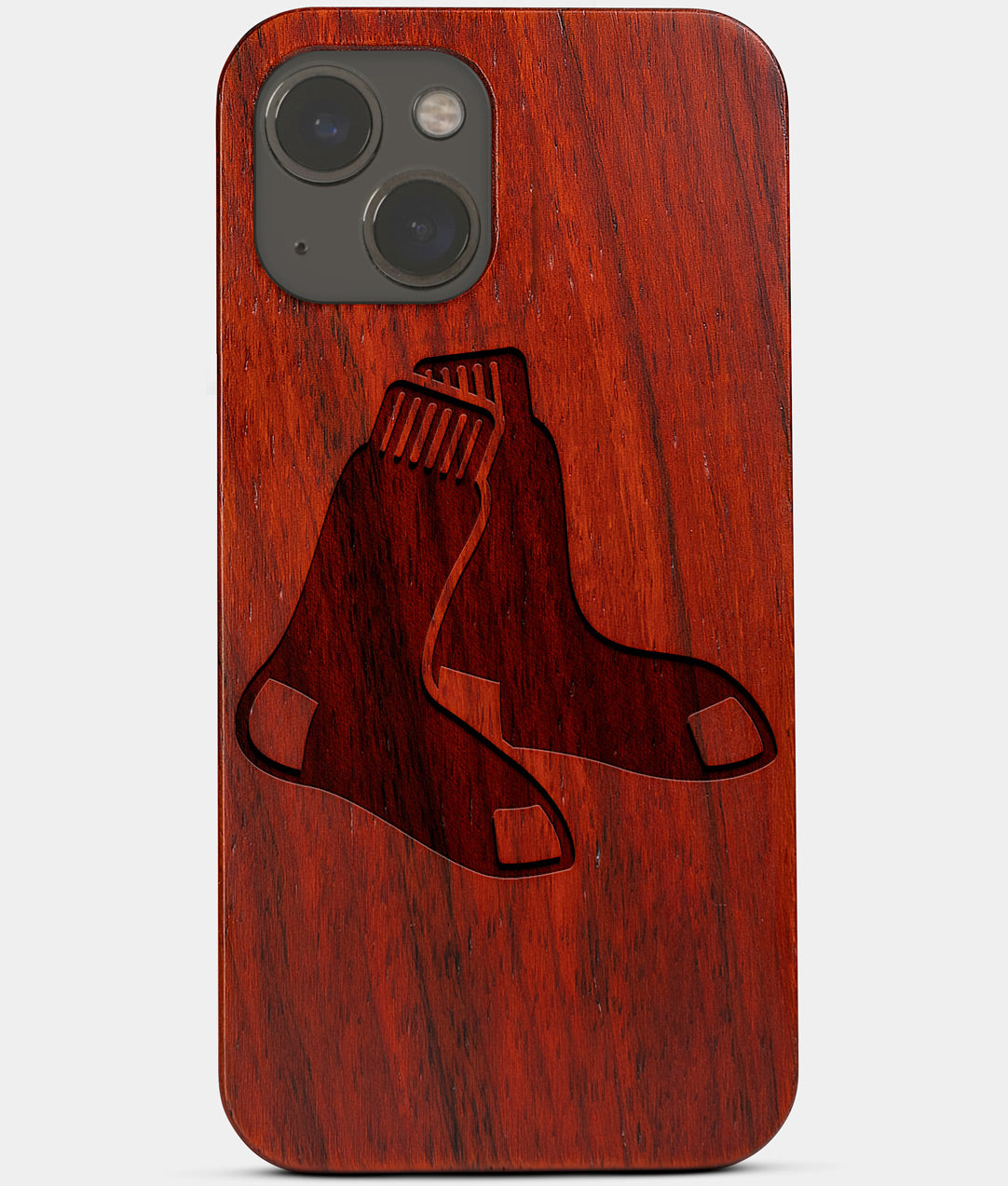 Carved Wood Boston Red Sox iPhone 13 Case | Custom Boston Red Sox Gift, Birthday Gift | Personalized Mahogany Wood Cover, Gifts For Him, Monogrammed Gift For Fan | by Engraved In Nature