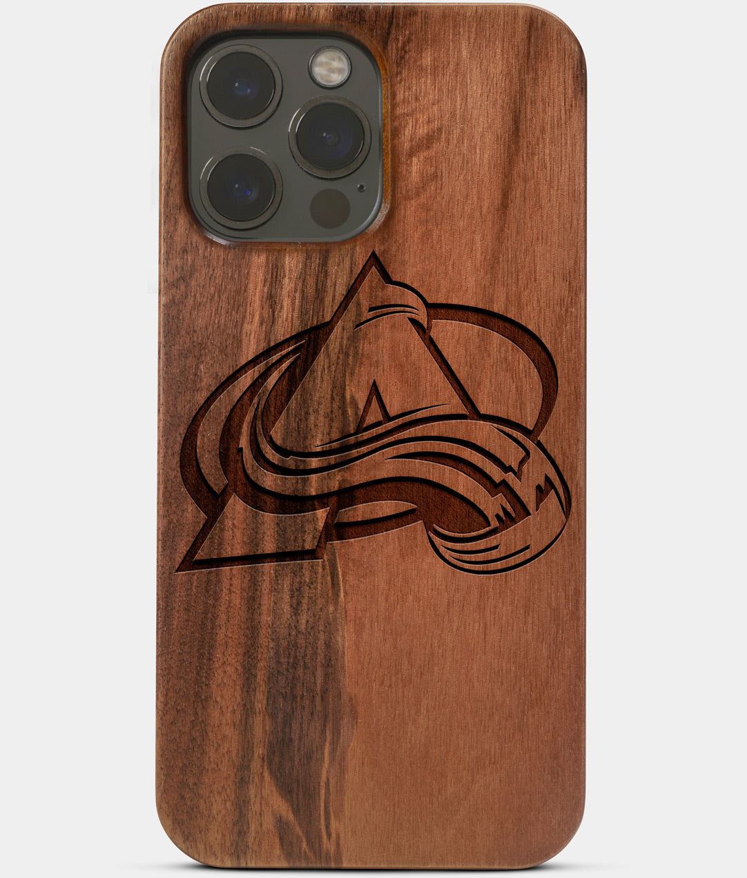 Carved Wood Colorado Avalanche iPhone 13 Pro Case | Custom Colorado Avalanche Gift, Birthday Gift | Personalized Mahogany Wood Cover, Gifts For Him, Monogrammed Gift For Fan | by Engraved In Nature