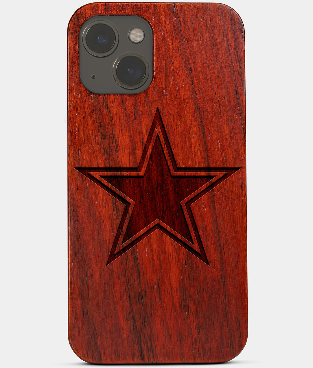 Carved Wood Dallas Cowboys iPhone 13 Case | Custom Dallas Cowboys Gift, Birthday Gift | Personalized Mahogany Wood Cover, Gifts For Him, Monogrammed Gift For Fan | by Engraved In Nature