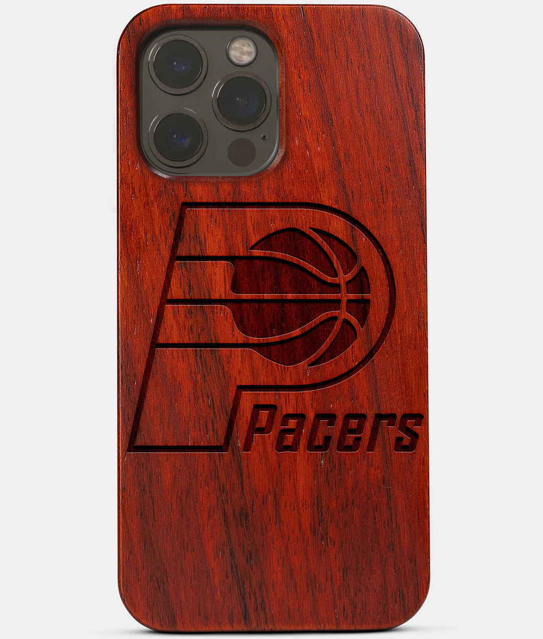 Carved Wood Indiana Pacers iPhone 13 Pro Case | Custom Indiana Pacers Gift, Birthday Gift | Personalized Mahogany Wood Cover, Gifts For Him, Monogrammed Gift For Fan | by Engraved In Nature