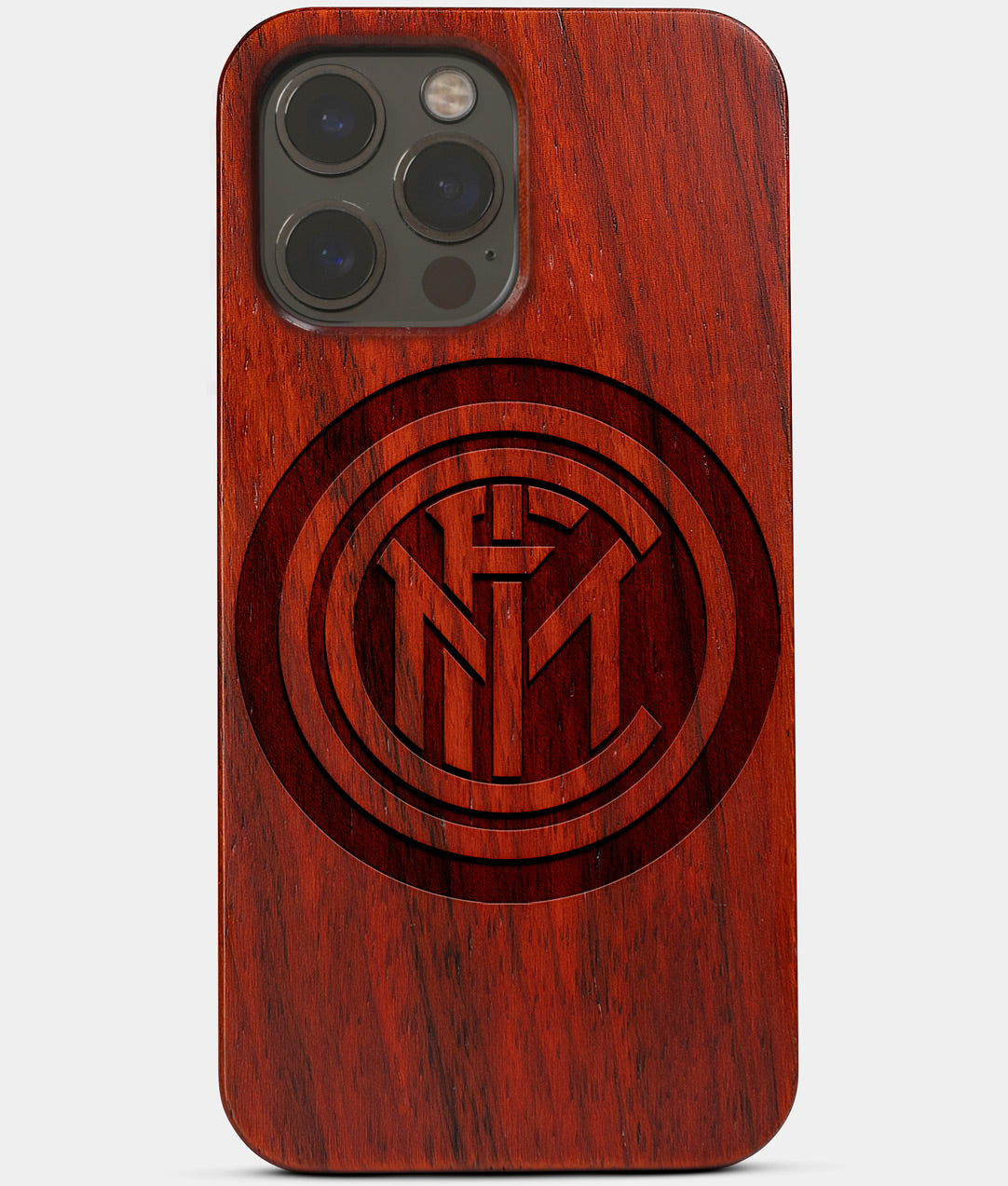 Carved Wood Inter Milan FC iPhone 13 Pro Max Case | Custom Inter Milan FC Gift, Birthday Gift | Personalized Mahogany Wood Cover, Gifts For Him, Monogrammed Gift For Fan | by Engraved In Nature