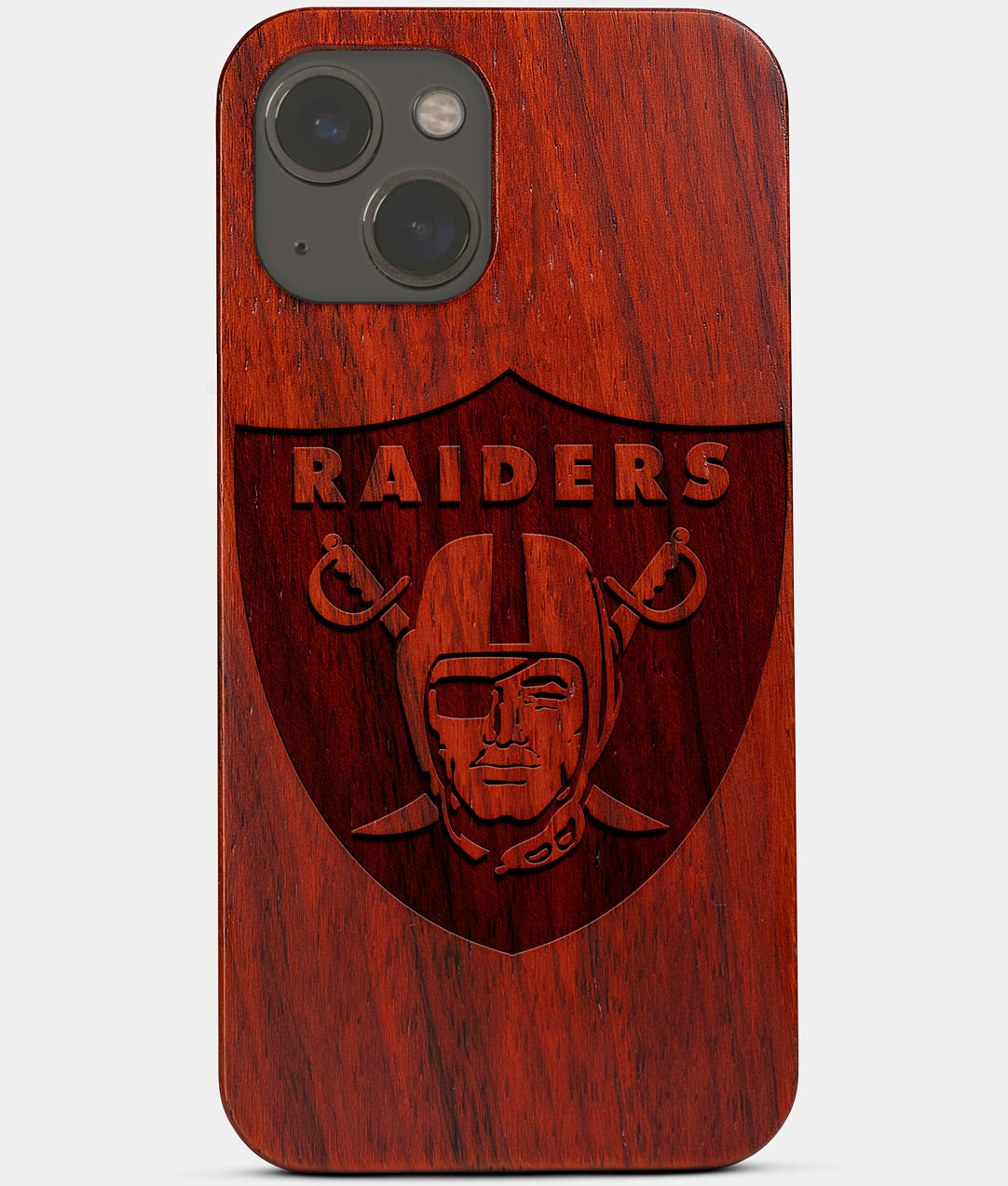Carved Wood Las Vegas Raiders iPhone 13 Case | Custom Las Vegas Raiders Gift, Birthday Gift | Personalized Mahogany Wood Cover, Gifts For Him, Monogrammed Gift For Fan | by Engraved In Nature
