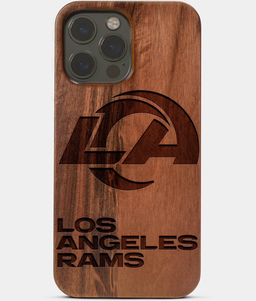 Carved Wood Los Angeles Rams iPhone 13 Pro Case | Custom LA Rams Gift, Birthday Gift | Personalized Mahogany Wood Cover, Gifts For Him, Monogrammed Gift For Fan | by Engraved In Nature