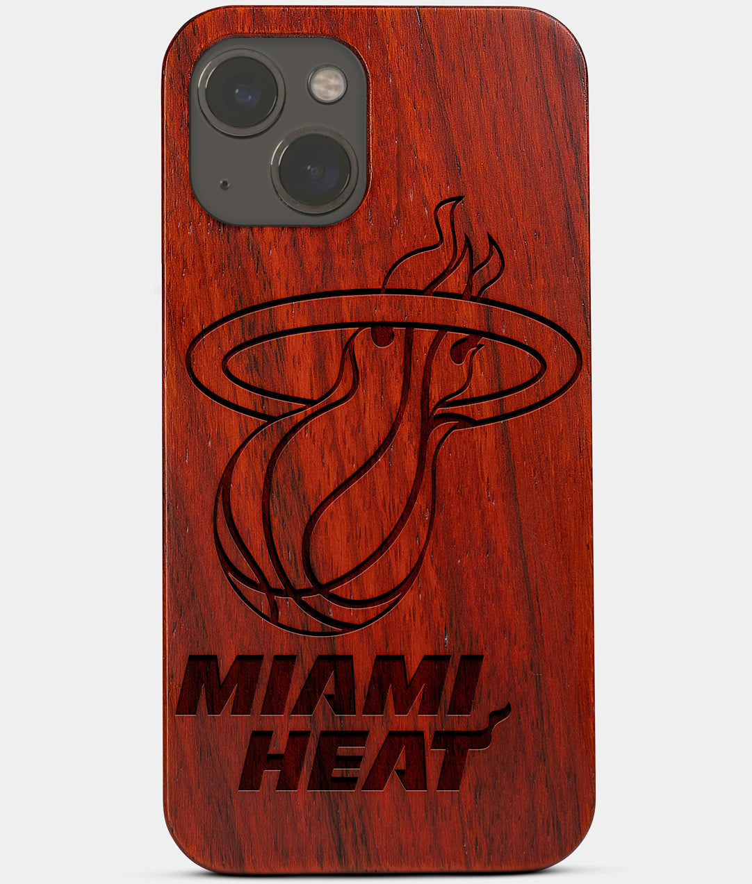 Carved Wood Miami Heat iPhone 13 Case | Custom Miami Heat Gift, Birthday Gift | Personalized Mahogany Wood Cover, Gifts For Him, Monogrammed Gift For Fan | by Engraved In Nature