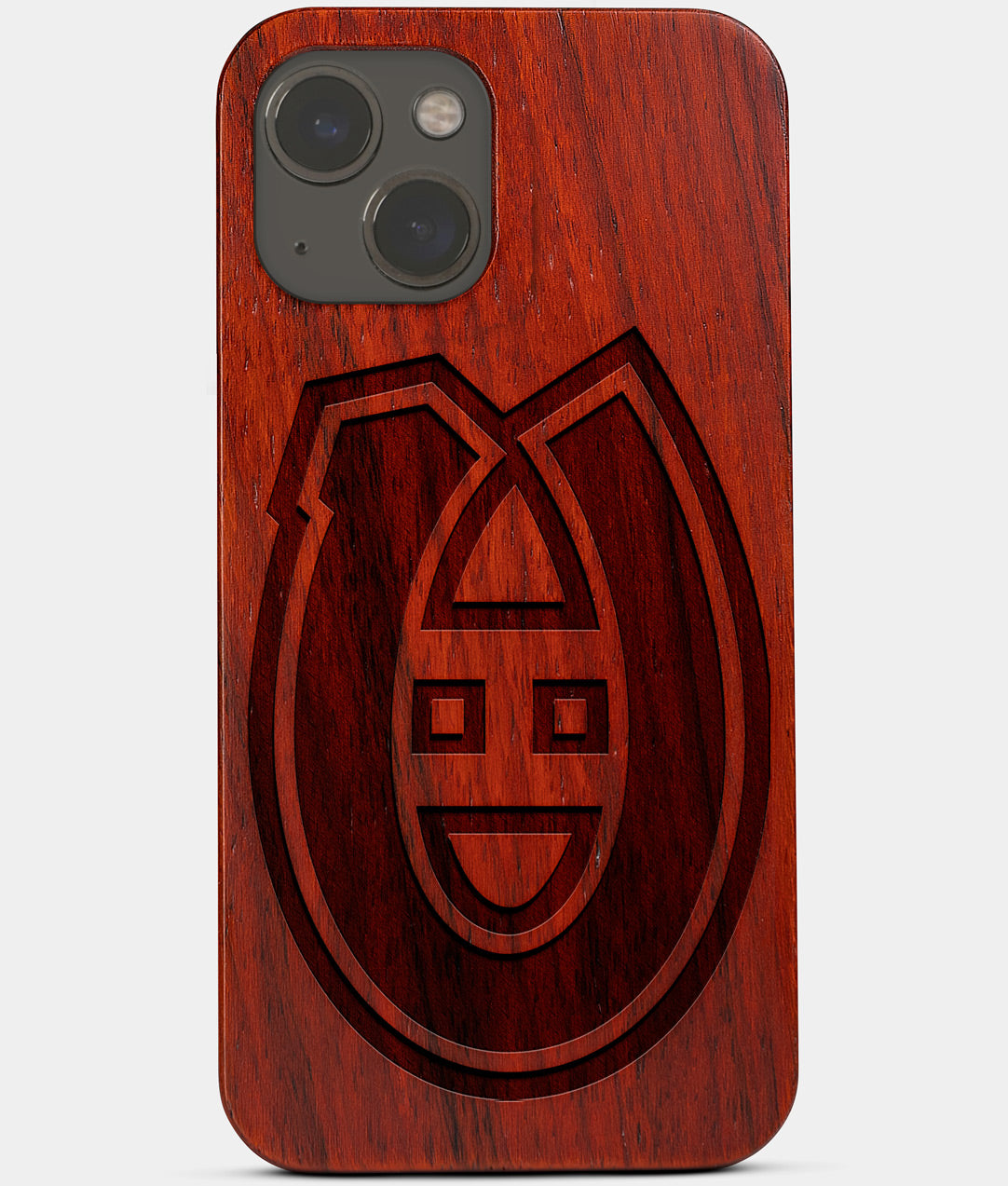 Carved Wood Montreal Canadiens iPhone 13 Case | Custom Montreal Canadiens Gift, Birthday Gift | Personalized Mahogany Wood Cover, Gifts For Him, Monogrammed Gift For Fan | by Engraved In Nature