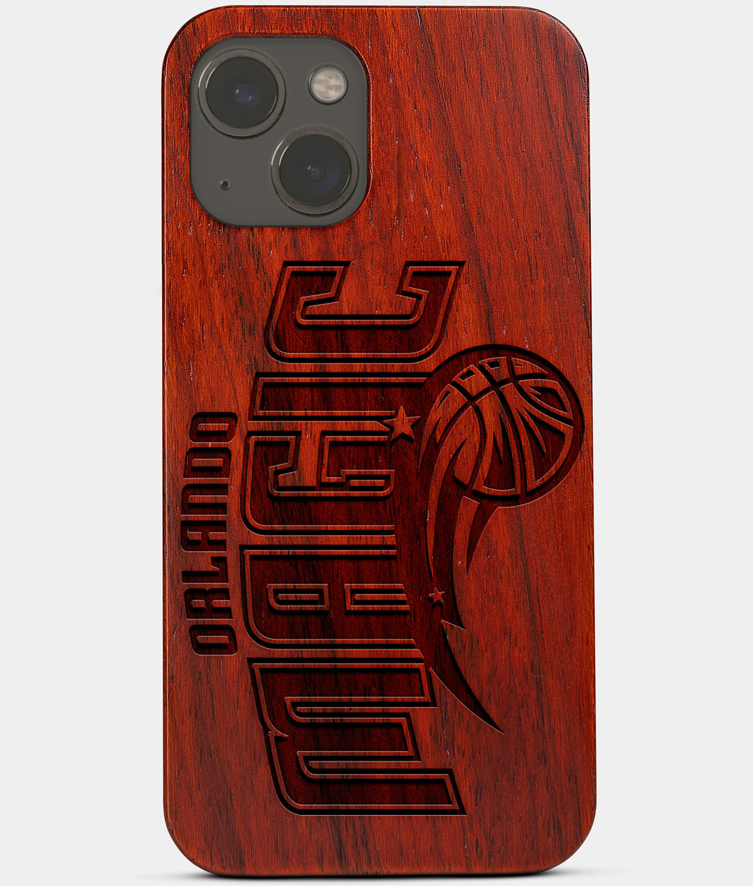 Carved Wood Orlando Magic iPhone 13 Mini Case | Custom Orlando Magic Gift, Birthday Gift | Personalized Mahogany Wood Cover, Gifts For Him, Monogrammed Gift For Fan | by Engraved In Nature