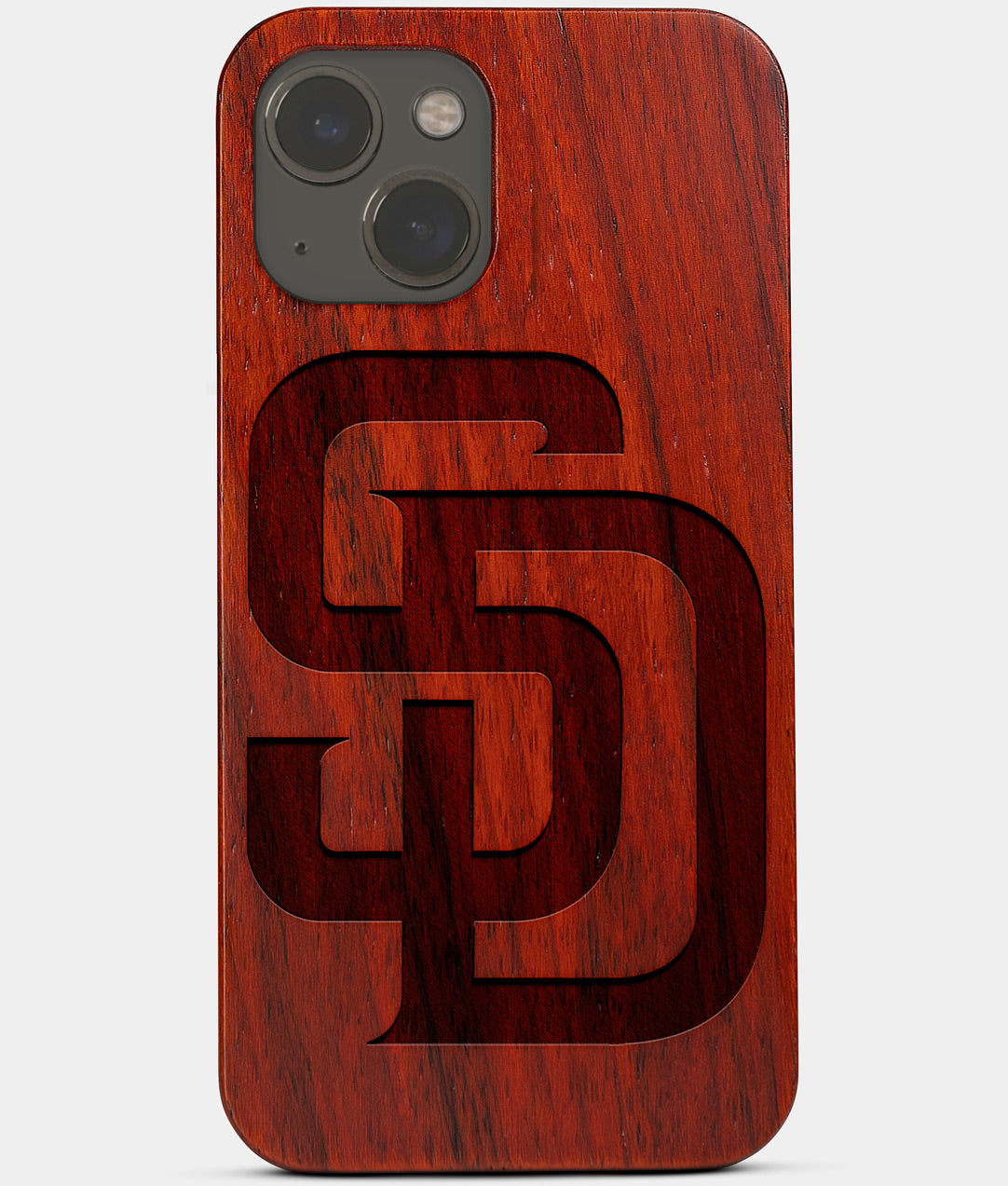 Carved Wood San Diego Padres iPhone 13 Case | Custom SD Padres Gift, Birthday Gift | Personalized Mahogany Wood Cover, Gifts For Him, Monogrammed Gift For Fan | by Engraved In Nature