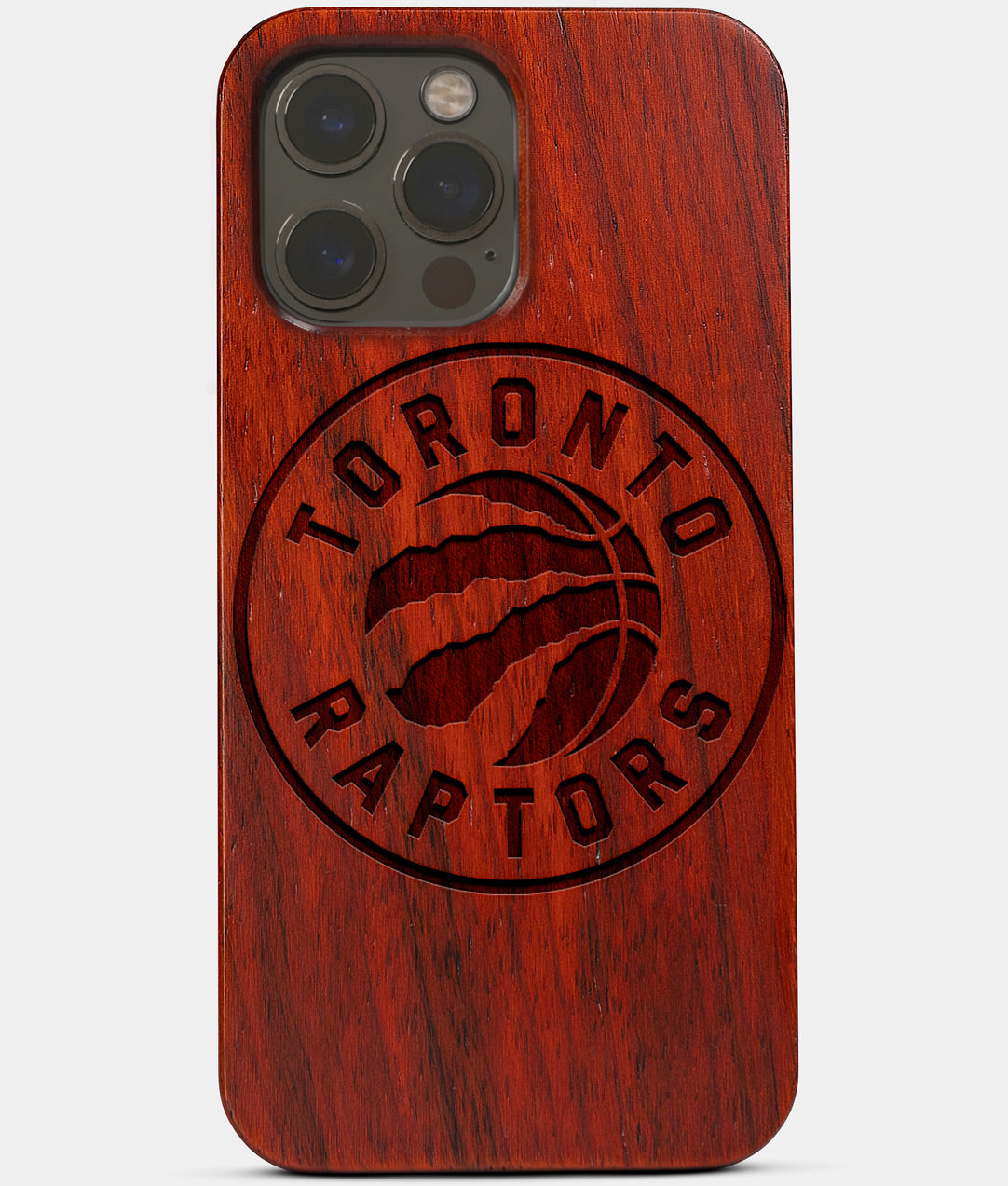 Carved Wood Toronto Raptors iPhone 13 Pro Max Case | Custom Toronto Raptors Gift, Birthday Gift | Personalized Mahogany Wood Cover, Gifts For Him, Monogrammed Gift For Fan | by Engraved In Nature