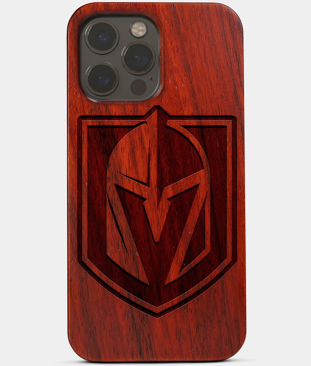 Carved Wood Vegas Golden Knights iPhone 13 Pro Max Case | Custom Vegas Golden Knights Gift, Birthday Gift | Personalized Mahogany Wood Cover, Gifts For Him, Monogrammed Gift For Fan | by Engraved In Nature