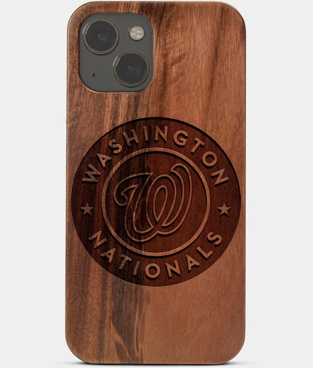Carved Wood Washington Nationals iPhone 13 Mini Case | Custom Washington Nationals Gift, Birthday Gift | Personalized Mahogany Wood Cover, Gifts For Him, Monogrammed Gift For Fan | by Engraved In Nature