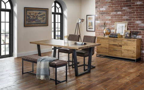 Solid Oak And Leather Dining Set 