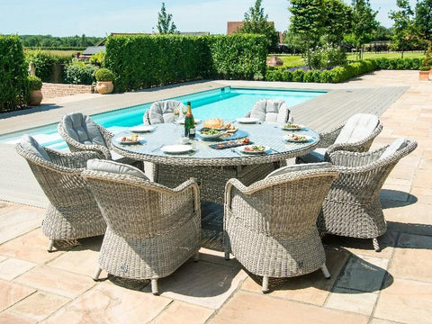 Maze Rattan Oxford 8 Seat Round Fire Pit Dining Set With Heritage Chairs With Lazy Susan-Better Store 