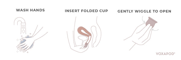 how to insert a menstrual cup put it in how a menstrual cup works period cup insertion tips and tricks for beginners voxapod