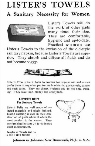 Lister's Towels Commercial Pads History of Menstrual Products