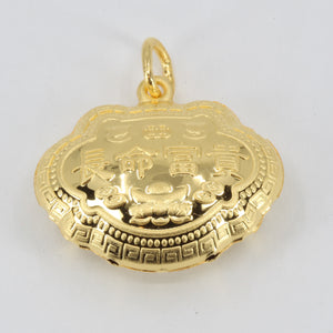 24K Solid Yellow Gold Baby Puffy Blessed Longevity Lock Hollow Pendant 3.2 Grams