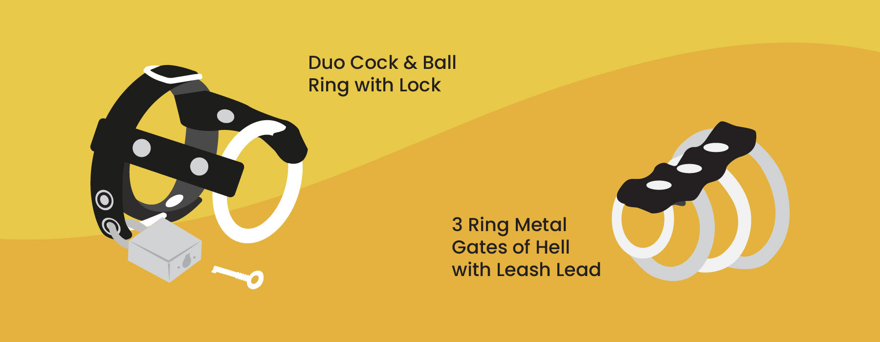 Duo Cock & Ball Ring with Lock and 3 Ring Metal Gates of Hell with Leash Lead