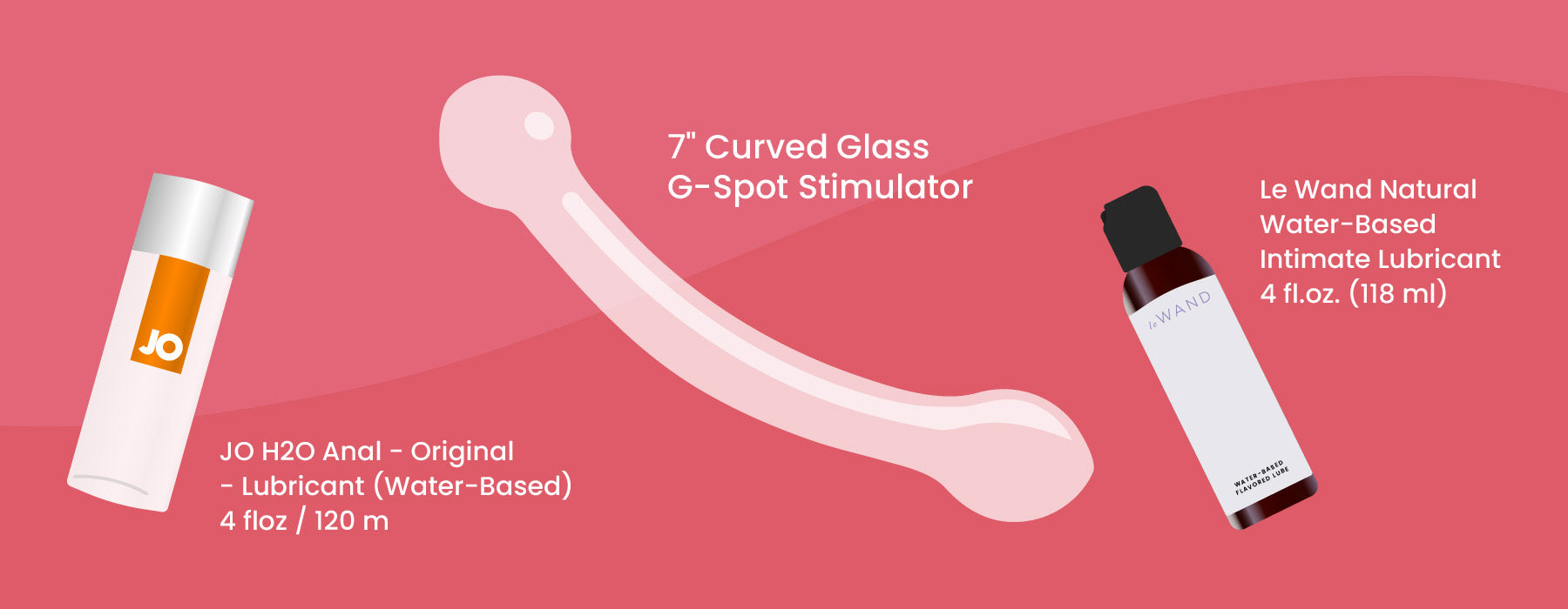 7" Curved Glass G-Spot Stimulator with Le Wand Natural Water-Based Intimate Lubricant and JO H20 Anal Original Lubricant (Water-Based)