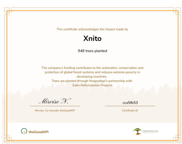 Zertifikat der Initiative „Xnito pflanzt einen Baum“.