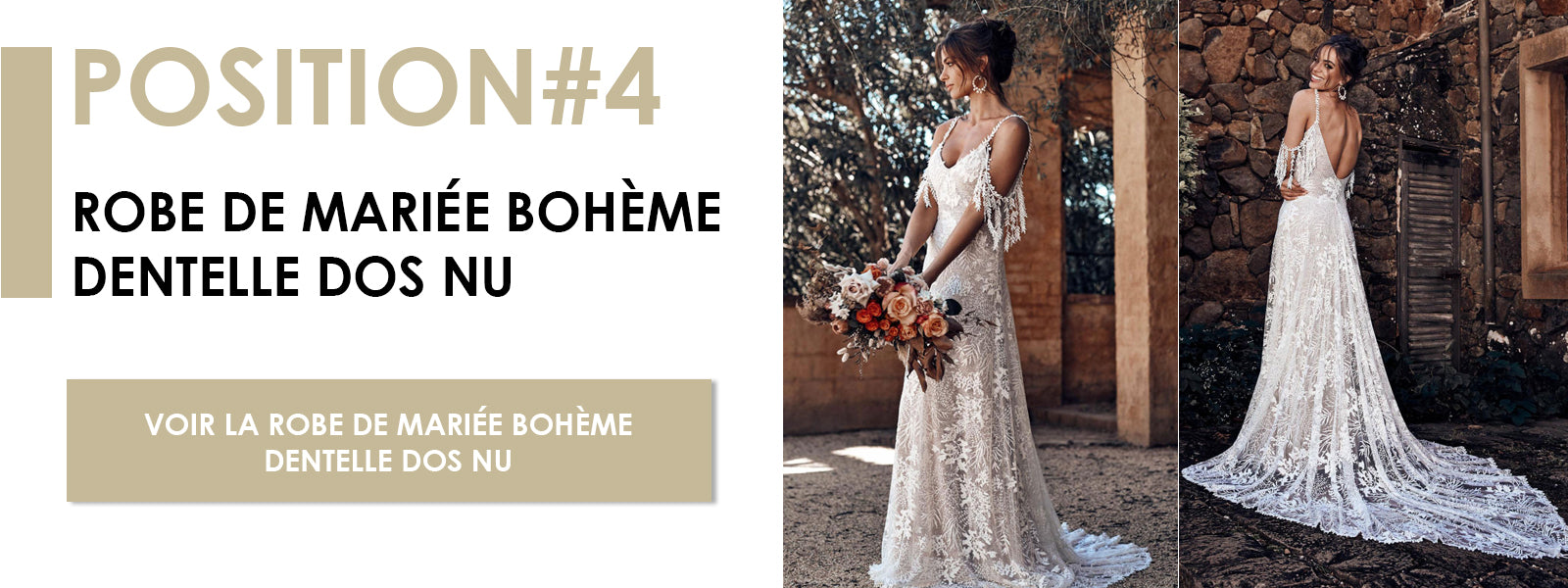 Robe de Mariée Bohème Dentelle Dos Nu