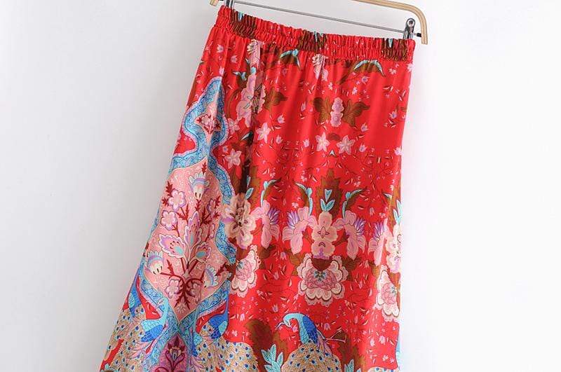 Allegra Red Floral Peacock Maxi Skirt – wickedafstore
