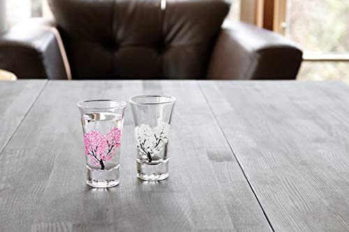 丸高木陶器 - 冷感變色櫻花清酒玻璃對杯｜禮盒包裝｜清酒杯