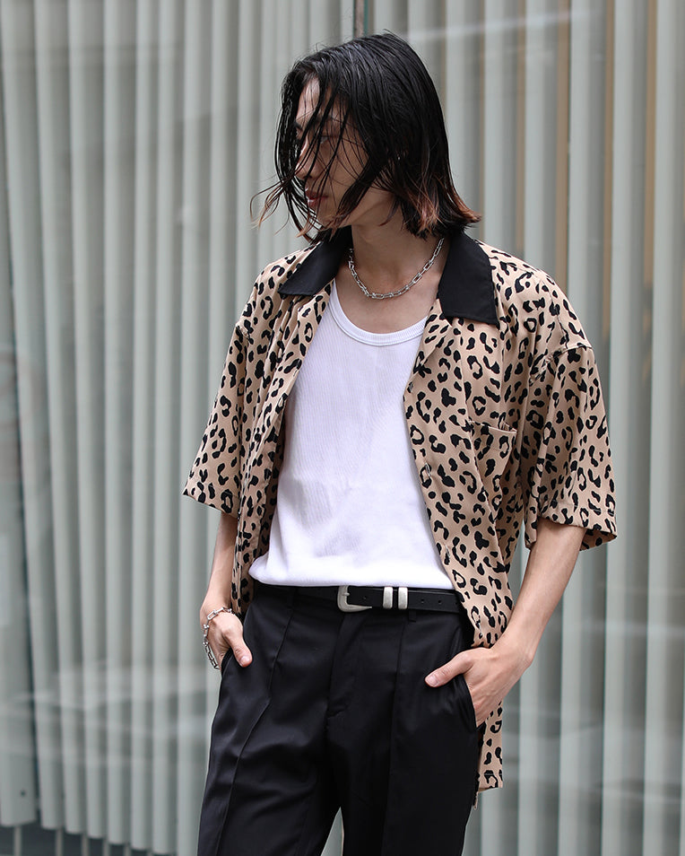 Leopard open collar shirt