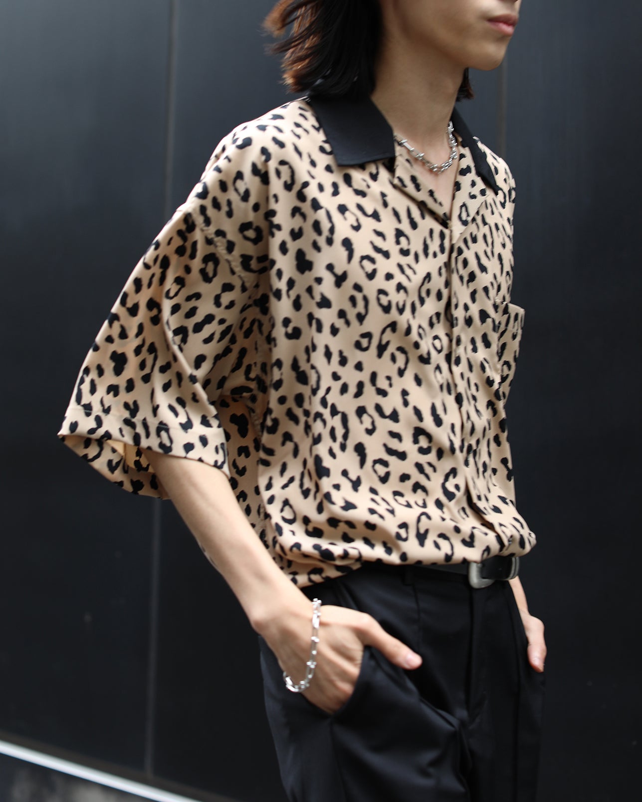 Leopard open collar shirt