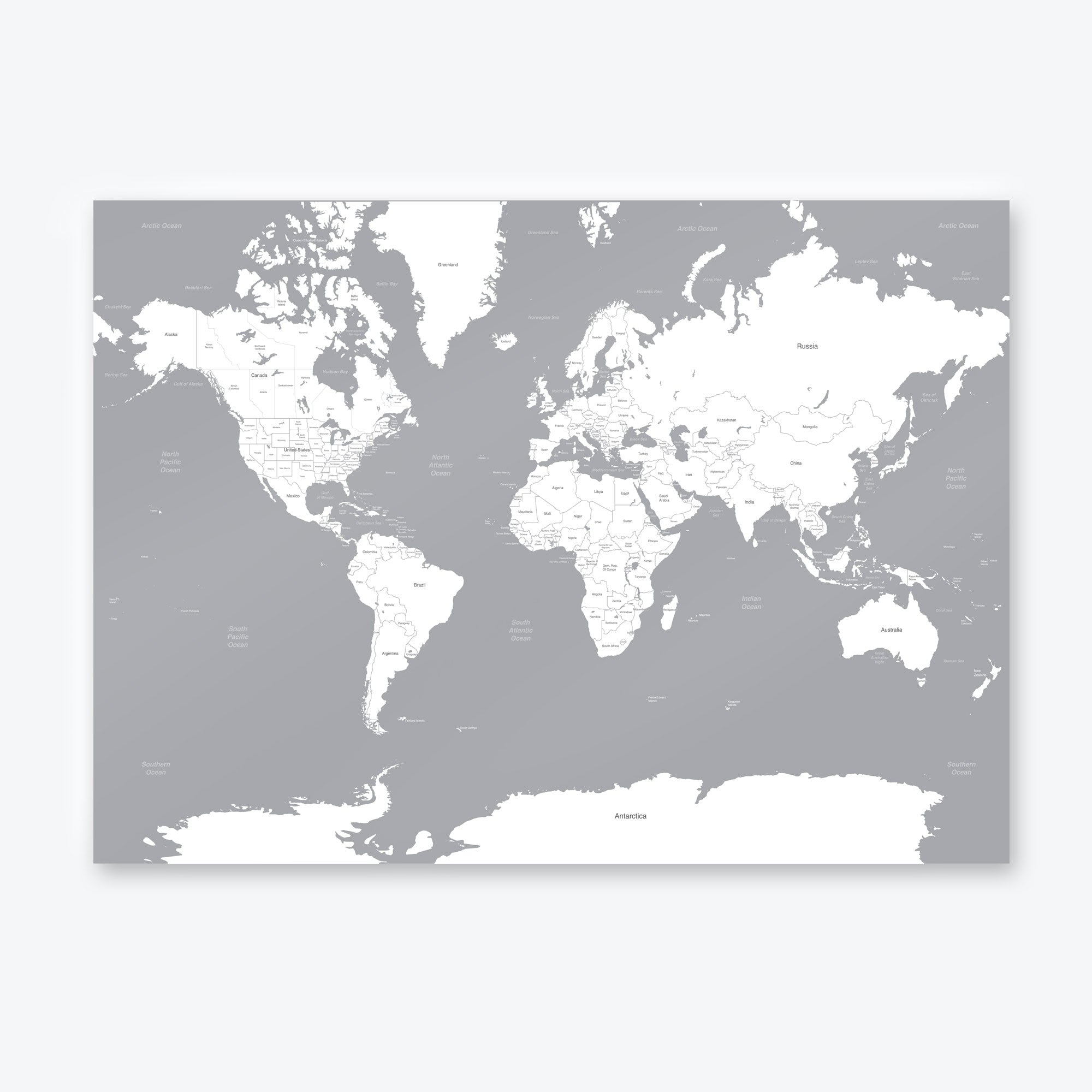 Grey And White World Map Travel Poster A1 And A0 Print Firewoodprint
